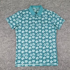 Bonobos Golf Polo Shirt Mens Medium Teal Blue Floral Slim Fit‎ Performance